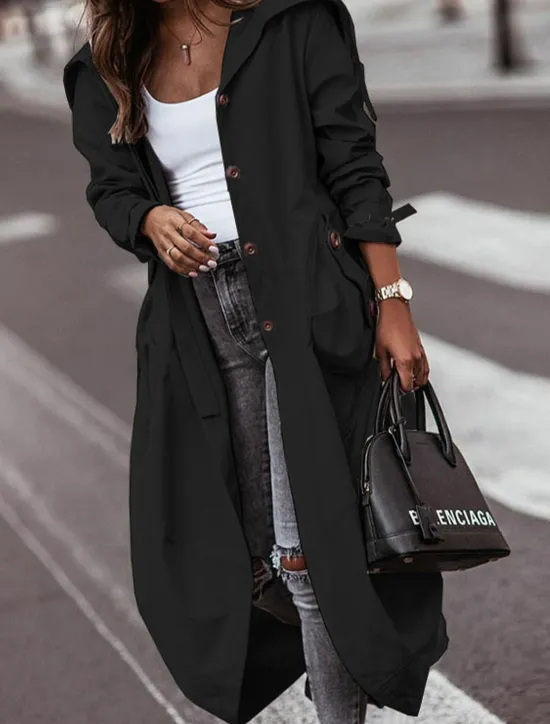 Women's Trench Coat Work Street Fall Winter Long Coat Loose Fit Comtemporary Stylish Casual Jacket Long Sleeve Solid Color with Pockets Black Green Gray Women Coats & Trench Coats