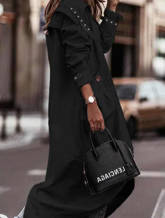 Women's Trench Coat Work Street Fall Winter Long Coat Loose Fit Comtemporary Stylish Casual Jacket Long Sleeve Solid Color with Pockets Black Green Gray Women Coats & Trench Coats