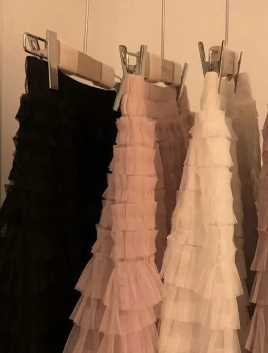Online Women's Trumpet / Mermaid Long Skirt Maxi Skirts Ruffle Tulle Solid Colored Vacation Casual Daily Spring & Summer Tulle Summer Black White Pink Khaki Women Skirts
