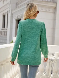 Hot Women's Tunic Cotton Shirt Plain Bohemia Stylish Basic Long Sleeve Puff Sleeve V Neck Regular Tops Daily Sports Going out Red Green Khaki Dark Gray Light Blue Spring Fall Women Women's Tops