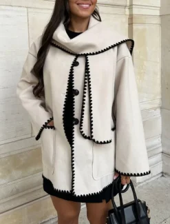 Online Women's Tunic Dressy Tops Bohemia Long Sleeve Crew Neck Black White Spring Fall Winter Women Coats & Trench Coats