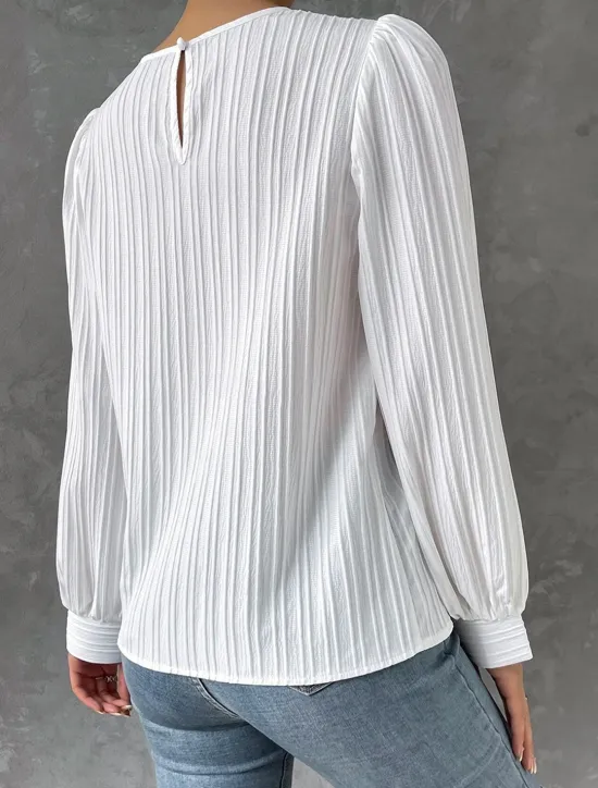 Online Women's Tunic Elegant Casual Solid Color Lantern Sleeve Long Sleeve Regular Tops Crew Neck Daily White Wine Blue Purple Spring Fall Women Blouses & Shirts