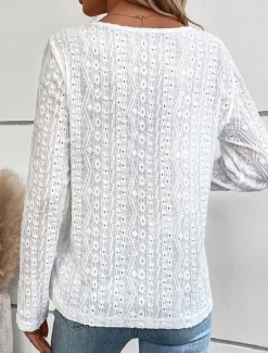 Sale Women's Tunic Elegant Casual Lace Long Sleeve Regular Tops Daily Black White Beige Spring Fall Women Lace Tops
