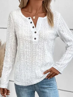 Sale Women's Tunic Elegant Casual Lace Long Sleeve Regular Tops Daily Black White Beige Spring Fall Women Lace Tops