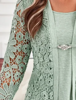 Sale Women's Tunic Elegant Long Sleeve Square Neck Regular Tops Vacation Valentine's Day Daily Lace Buttons Eyelet Spring Fall Women Tunic Tops