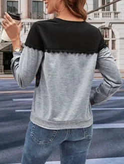 New Women's Tunic Elegant Long Sleeve Crew Neck New Year Lace Spring Fall Winter Women Lace Tops