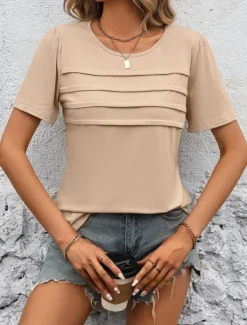 Outlet Women's Tunic Solid Color Plain Elegant Vintage Fashion Short Sleeve Crew Neck Regular Tops Daily Weekend Black Beige Rose Pink Gray Summer Spring Women Tunic Tops