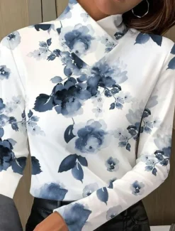 Outlet Women's Tunic T Shirt Floral Elegant Long Sleeve Bishop Sleeve Asymmetrical Daily Fall Winter Women T-Shirts