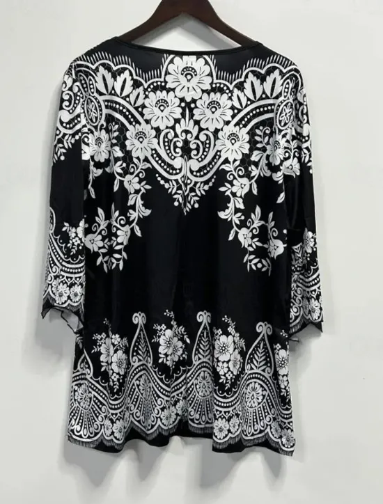 Clearance Women's Tunic T Shirt Graphic Elegant Vintage 3/4 Length Sleeve Notched Neck Regular Tops Daily Going out Ruffle Buttons Spring Fall Women Boho Tops