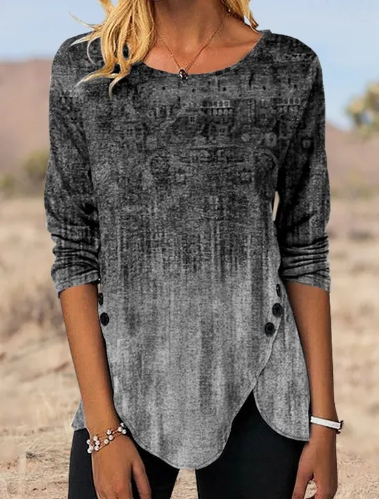 Best Women's Tunic T Shirt Graphic Vintage Tunic Ethnic Long Sleeve Round Neck Regular Tops Holiday Weekend Print Maroon Blue Green Gray Fall & Winter Women Tunic Tops|Boho Tops