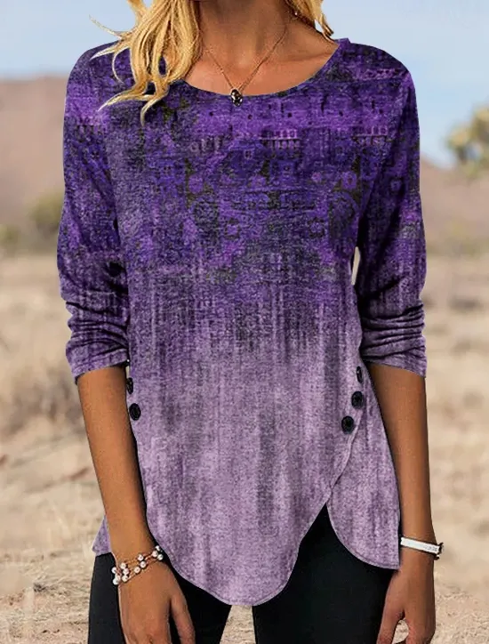 Best Women's Tunic T Shirt Graphic Vintage Tunic Ethnic Long Sleeve Round Neck Regular Tops Holiday Weekend Print Maroon Blue Green Gray Fall & Winter Women Tunic Tops|Boho Tops