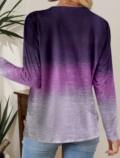 Clearance Women's Tunic T Shirt Ombre Stylish Casual Long Sleeve V Neck Regular Tops Daily Buttons Print Spring Fall Women Tunic Tops