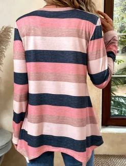 Discount Women's Tunic T Shirt Striped Casual Long Sleeve Crew Neck Regular Tops Daily Print Asymmetrical Spring & Fall Women Tunic Tops