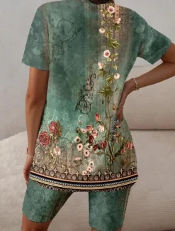 Clearance Women's Tunic Top V-Neck Floral Paisley Print Asymmetrical Hem Casual Bohemian Short Sleeve Spring Summer Versatile Clothing Apparel Women Sleepwear