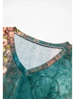 Clearance Women's Tunic Top V-Neck Floral Paisley Print Asymmetrical Hem Casual Bohemian Short Sleeve Spring Summer Versatile Clothing Apparel Women Sleepwear