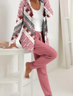 Discount Women's Two Pieces Set Active Daily Hoodie Tracksuit Pants Sets Long Sleeve V Neck Hooded Floral Graphic Drawstring Print Outdoor Casual Yellow Pink Green Fall Regular Fit Women Two Piece Sets