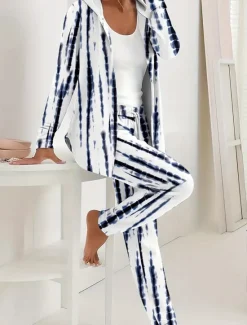 Online Women's Two Pieces Set Active Daily Hoodie Tracksuit Pants Sets Long Sleeve Round Neck Hooded Ombre Floral Drawstring Print Outdoor Casual Black White Fall Regular Fit Women Two Piece Sets