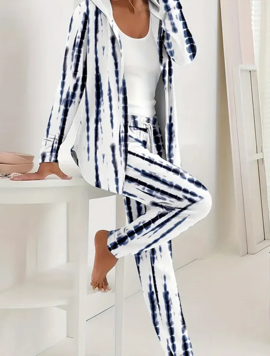 Online Women's Two Pieces Set Active Daily Hoodie Tracksuit Pants Sets Long Sleeve Round Neck Hooded Ombre Floral Drawstring Print Outdoor Casual Black White Fall Regular Fit Women Two Piece Sets