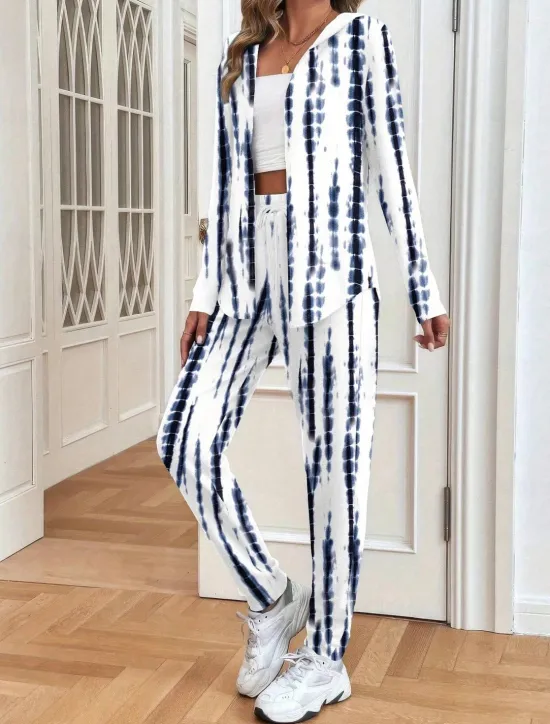 Online Women's Two Pieces Set Active Daily Hoodie Tracksuit Pants Sets Long Sleeve Round Neck Hooded Ombre Floral Drawstring Print Outdoor Casual Black White Fall Regular Fit Women Two Piece Sets