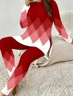 Discount Women's Two Pieces Set Elegant Vacation Fashion T Shirt Pants Sets Long Sleeve Crew Neck Round Neck Graphic Striped Print Casual Daily Casual Daily Black Red Blue Summer Regular Fit Women Two Piece Sets