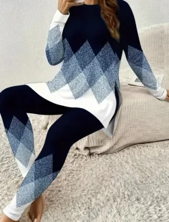 Discount Women's Two Pieces Set Elegant Vacation Fashion T Shirt Pants Sets Long Sleeve Crew Neck Round Neck Graphic Striped Print Casual Daily Casual Daily Black Red Blue Summer Regular Fit Women Two Piece Sets