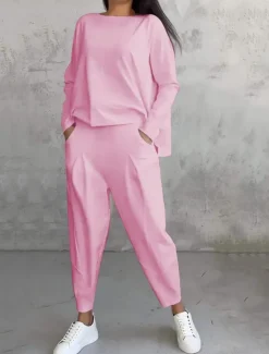 Online Women's Two-Piece Casual Sweatshirt and Joggers Set Spring Autumn Relaxed Fit Lounge Wear Fall Winter Women Two Piece Sets