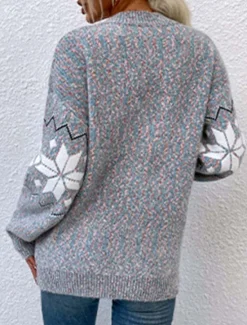 Best Women's Ugly Cardigan Open Front Knit Knitted Textured Fall Winter New Year Fashion Streetwear Daily Long Sleeve Snowflake Pink Light Grey Women Ugly Sweater|Cardigans & Outerwears