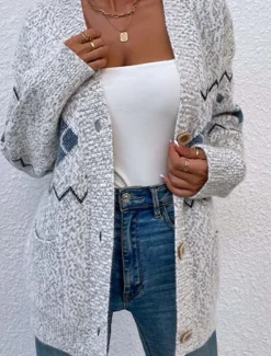 Best Women's Ugly Cardigan Open Front Knit Knitted Textured Fall Winter New Year Fashion Streetwear Daily Long Sleeve Snowflake Pink Light Grey Women Ugly Sweater|Cardigans & Outerwears