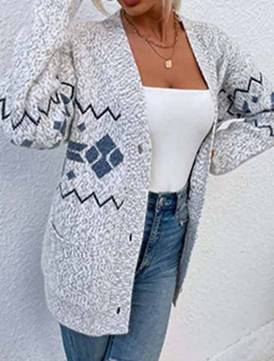 Best Women's Ugly Cardigan Open Front Knit Knitted Textured Fall Winter New Year Fashion Streetwear Daily Long Sleeve Snowflake Pink Light Grey Women Ugly Sweater|Cardigans & Outerwears