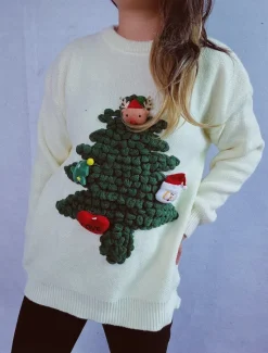 Discount Women's Ugly Sweater Sweaters Crew Neck Ribbed Knit Knitted Fall Winter Outdoor Casual Soft Long Sleeve Tree Black Red Women Pullovers & Tops|Ugly Sweater
