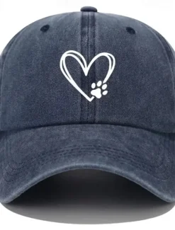 Online Women's Unisex Baseball Cap Heart Paw Print Curved Brim Adjustable Casual Hat Outdoor Everyday Wear Animal Lovers One Size Fits Most Women Hats