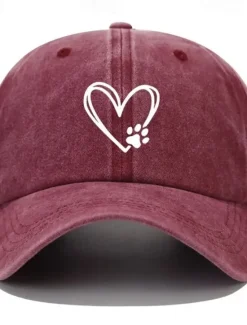 Online Women's Unisex Baseball Cap Heart Paw Print Curved Brim Adjustable Casual Hat Outdoor Everyday Wear Animal Lovers One Size Fits Most Women Hats