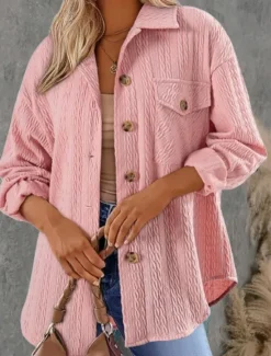 Sale Women's Vacation Button Solid Color Breathable Fashion Loose Fit Outerwear Long Sleeve Spring Pink S Women Blazers & Suits