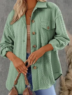 Sale Women's Vacation Button Solid Color Breathable Fashion Loose Fit Outerwear Long Sleeve Spring Pink S Women Blazers & Suits