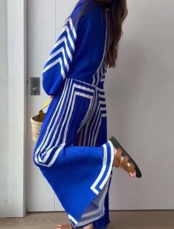 Clearance Women's Vacation Vintage Streetwear Shirt Pants Sets Wide Leg Pants Long Sleeve Lantern Sleeve Shirt Collar Geometric Striped Print Party Work Spring Loose Fit Women Two Piece Sets