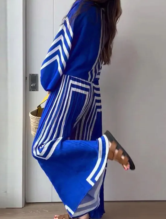 Clearance Women's Vacation Vintage Streetwear Shirt Pants Sets Wide Leg Pants Long Sleeve Lantern Sleeve Shirt Collar Geometric Striped Print Party Work Spring Loose Fit Women Two Piece Sets