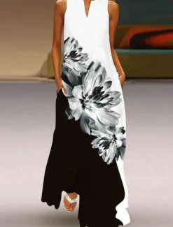 Online Women's Valentine Dress Tank Dress Floral Butterfly Pocket Print Split Neck Long Dress Maxi Dress Vacation Long Sleeve Summer Women Spring Dresses