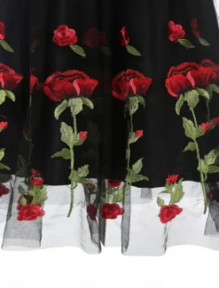 Discount Women's Valentine Lace Dress Vintage Dress Party Dress Mesh Mesh Embroidered Off Shoulder Short Sleeve Floral Midi Dress Wedding Guest Cocktail Party Elegant Vintage Black White Summer Spring Women Cocktail Dress