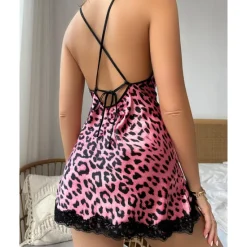 Best Women's Valentine Leopard Night Dress Sexy Lingerie Bodies Lace Split Chemises Gowns Nightwear Hot Comfort Soft Home Breathable Home Outfits Date Night Outfit Women Lingerie