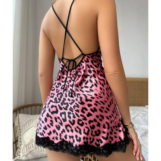 Best Women's Valentine Leopard Night Dress Sexy Lingerie Bodies Lace Split Chemises Gowns Nightwear Hot Comfort Soft Home Breathable Home Outfits Date Night Outfit Women Lingerie
