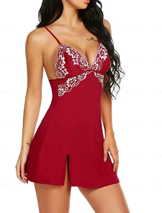 Clearance Women's Valentine Night Dress Sexy Lingerie Lace Dress Strap Dress Mini Dress Cozy Backless Solid Color Strap Home Lounge Black Red Summer Spring Home Outfits Date Night Outfit Women Lingerie