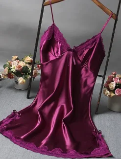 Women's Valentine Night Dress Sexy Lingerie Lace Erotic Sexy Bodies Nightwear Solid Colored Hot Comfort Soft Home Breathable Home Outfits Date Night Outfit Women Lingerie