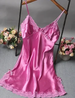 Women's Valentine Night Dress Sexy Lingerie Lace Erotic Sexy Bodies Nightwear Solid Colored Hot Comfort Soft Home Breathable Home Outfits Date Night Outfit Women Lingerie