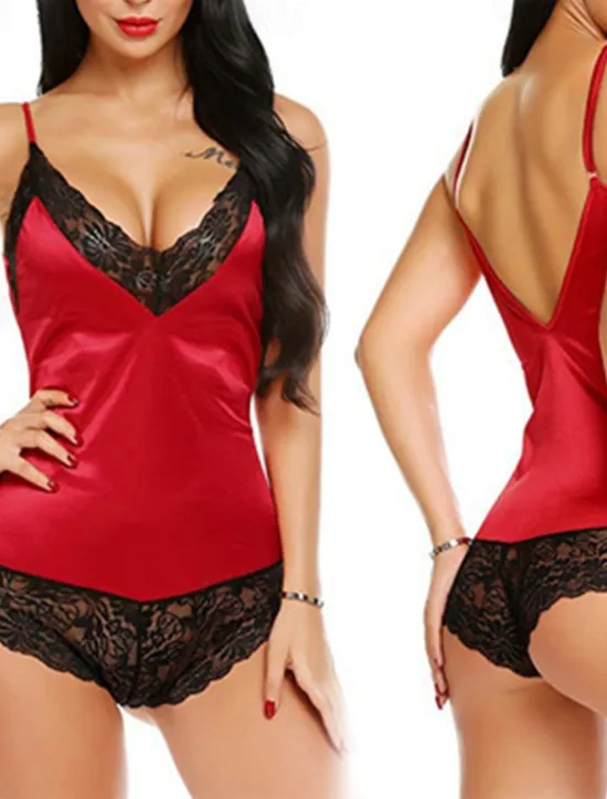 Best Women's Valentine Night Dress Sexy Lingerie Lace Backless Sexy Erotic Bodies Nightwear Color Block Hot Comfort Soft Home Breathable Home Outfits Date Night Outfit Women Lingerie