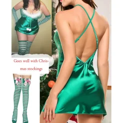 Outlet Women's Valentine Night Dress Sexy Lingerie Nightgown Lace Vacation Backless Green White Home Outfits Date Night Outfit Women Lingerie