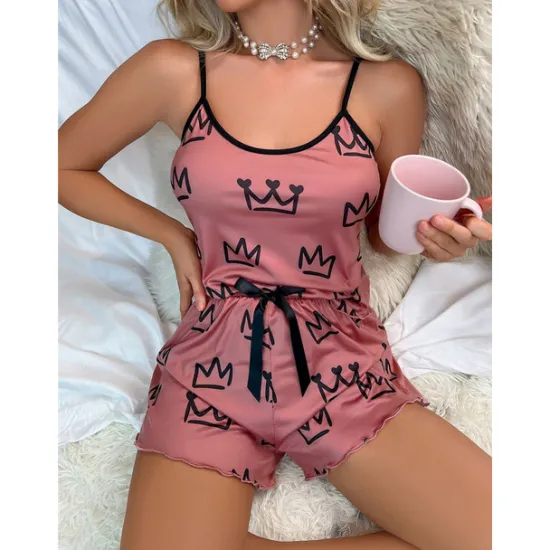 Clearance Women's Valentine Pajamas Sets Heart Fashion Comfort Home Valentine's Day Daily Satin Silk Breathable Straps Sleeveless Strap Top Shorts Backless Elastic Waist Summer Spring Home Outfits Women Pajama-Setter