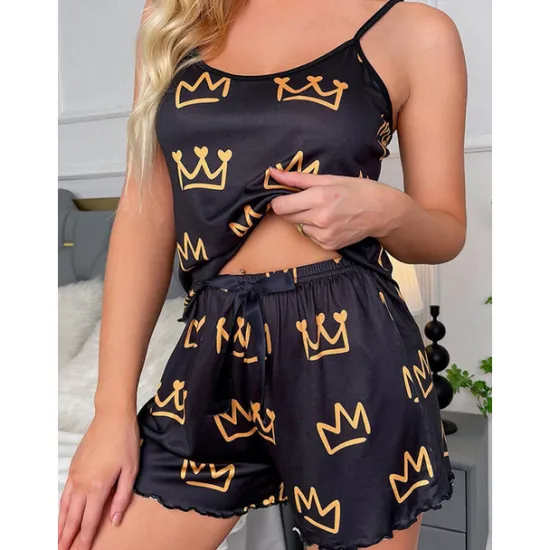 Clearance Women's Valentine Pajamas Sets Heart Fashion Comfort Home Valentine's Day Daily Satin Silk Breathable Straps Sleeveless Strap Top Shorts Backless Elastic Waist Summer Spring Home Outfits Women Pajama-Setter