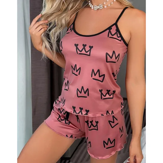 Clearance Women's Valentine Pajamas Sets Heart Fashion Comfort Home Valentine's Day Daily Satin Silk Breathable Straps Sleeveless Strap Top Shorts Backless Elastic Waist Summer Spring Home Outfits Women Pajama-Setter