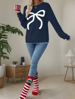 Sale Women's Valentine Pink Sweater Casual Soft Graphic Ribbed Crew Neck Knitted Long Sleeve Regular Tops Knit Outdoor Daily Weekend Black White Fall Winter Women Pullovers & Tops