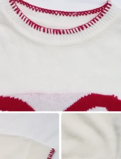 Sale Women's Valentine Pink Sweater Casual Soft Graphic Ribbed Crew Neck Knitted Long Sleeve Regular Tops Knit Outdoor Daily Weekend Black White Fall Winter Women Pullovers & Tops